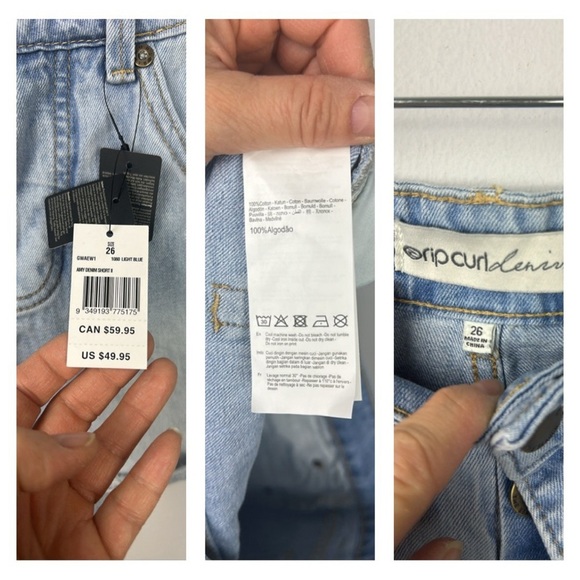 NEW Rip Curl Amy Jean Shorts Light Blue Sz 26 Cotton Denim Relaxed Fit Mid Rise - Picture 16 of 16